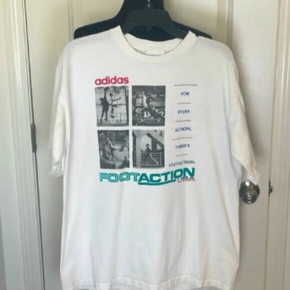Vintage 90s Single Stitch Adidas Trefoil Footaction Employee Tee T Shirt Size L - Picture 1 of 5